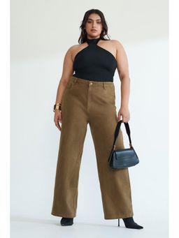 FREAKINS - Curve Muted Green Straight Jeans