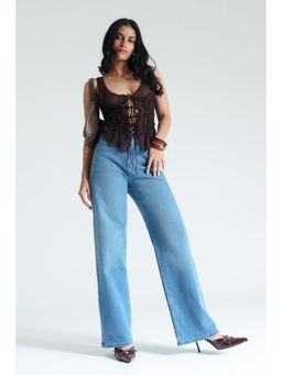 FREAKINS - Dew Blue Women Baggy Straight Jeans