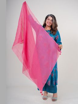 The Indian Ethnic Co. - Women Bright Pink Solid Kota Doria Cotton Dupatta