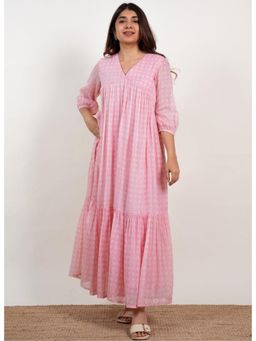 The Indian Ethnic Co. - Alice Pink Batik Mulmul A Line Dress