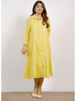 The Indian Ethnic Co. - Samia Yellow Batik Mulmul Shirt Dress