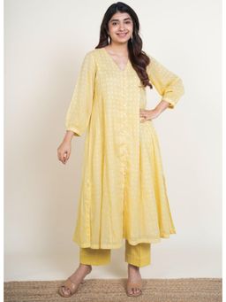 The Indian Ethnic Co. - Zeba Yellow Batik Mulmul A Line Kurta