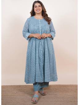 The Indian Ethnic Co. - Samira Blue Batik Mulmul A Line Kurta