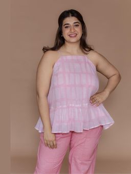 The Indian Ethnic Co. - Zimi Pink Batik Mulmul A Line Short Top