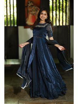 Fiorebymalar - Navy Blue Zara Kurta With Lehenga And Dupatta