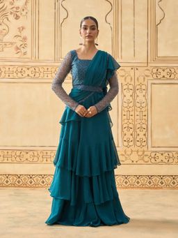 Fiorebymalar - Blue Sanaa Choli With Lehenga And Dupatta With Belt