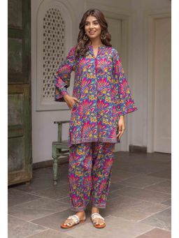 Tara-C-Tara - Navy Blue Floral A-Line Co-ord Set