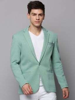 SHOWOFFFF - Mens Notched Lapel Solid Sea Green Open Front Blazer
