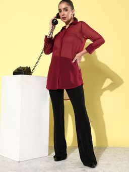 ANVI Be Yourself - Maroon Solid Casual Shirt