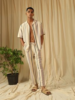Mufti - Beige Stripes Relaxed Trouser