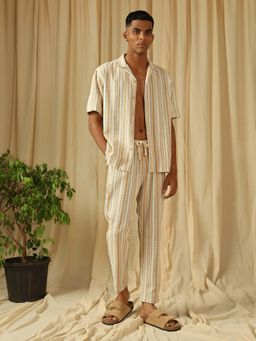 Mufti - Ivory Stripes Relaxed Trouser