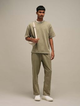 Mufti - Olive Solid Relaxed Trouser