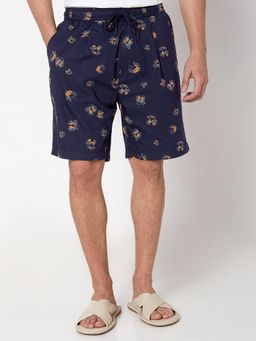 Mufti - Navy Blue Printed Relaxed Shorts