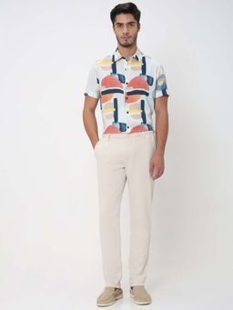 Mufti - Off White Solid Slim Trouser