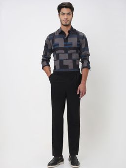 Mufti - Black Solid Tapered Trouser