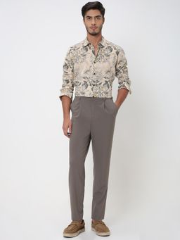 Mufti - Grey Solid Tapered Trouser