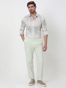 Mufti - Green Solid Tapered Trouser
