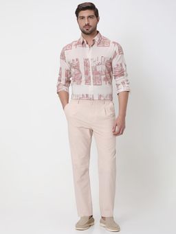 Mufti - Peach Solid Tapered Trouser