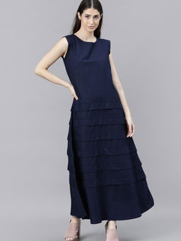 RAREISM - Navy Blue Solid plain Dresses