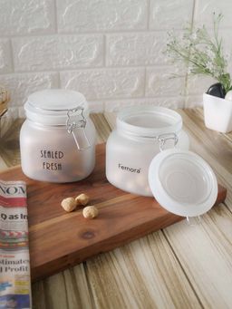 Femora - Frost Square Jars & Airtight Steel Lid, 750 Ml, (Pack Of 2)