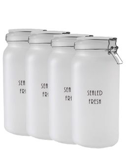 Femora - Frost Glass Square Jars & Airtight Steel Lid, 2100 Ml, (Pack Of 4)