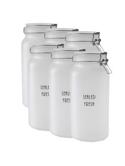 Femora - Frost Glass Square Jars & Airtight Steel Lid, 2100 Ml, (Pack Of 6)