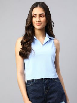 Xpose - Women Blue Sleeveless Crop Top
