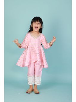 Tiny Pants - Baby Pink Asymmetric Kurta With Pants (Set of 2)