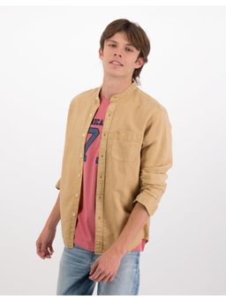 American Eagle - Men Brown Band Collar Linen Shirt