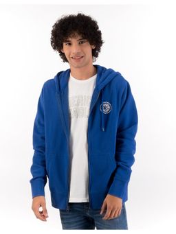 American Eagle - Men Blue Fleece Graphic Zip-up Hoodie
