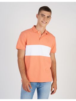 American Eagle - Men Orange Colorblock Polo Shirt