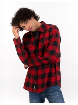 American Eagle - Men Red Cozy Cabin Flannel Shirt