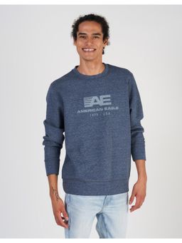American Eagle - Men Blue Active Crew Neck Graphic Sweatshirt