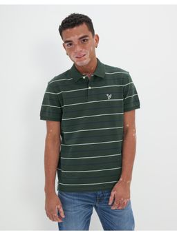 American Eagle - Men Green Striped Polo T-Shirt