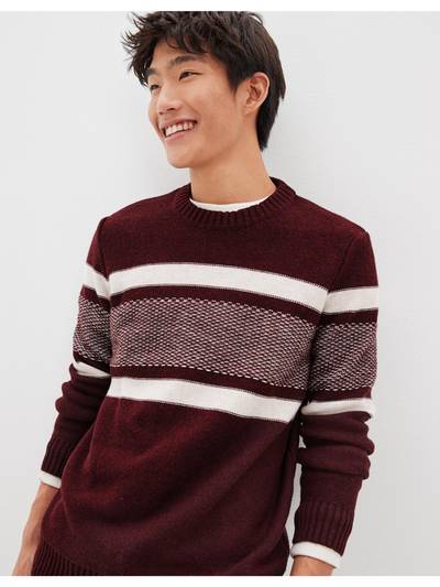 Men Maroon Super Soft Striped Crew Neck Sweater