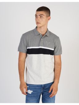 American Eagle - Men Grey Striped Colorblock Icon Polo T-Shirt