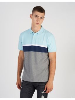 American Eagle - Men Blue Striped Colorblock Icon Polo T-Shirt