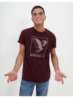 American Eagle - Men Burgundy Super Soft Graphic T-Shirt