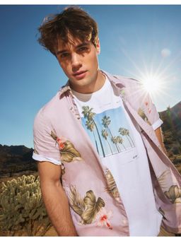 American Eagle - Mens Lavender Tropical Button Up Resort Casual Shirt