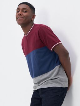 American Eagle - Men Maroon Super Soft Colorblock T-Shirt