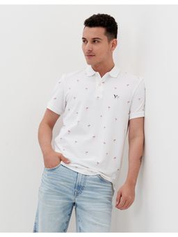 American Eagle - Men White Printed Flex Pique Polo T-Shirt