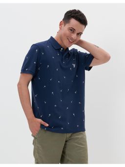 American Eagle - Men Blue Printed Flex Pique Polo T-Shirt