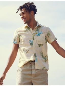 American Eagle - Men Yellow Tropical Button Up Resort Shirt