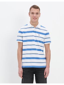 American Eagle - Men Blue Striped Polo T-Shirt