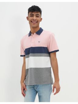 American Eagle - Men Multi-Color Striped Colorblock Polo T-Shirt