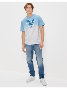 American Eagle - Men Blue Super Soft Dip-Dye Logo Graphic T-Shirt
