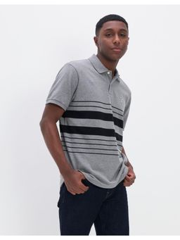 American Eagle - Men Grey Striped Polo Shirt