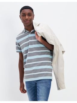 American Eagle - Men Grey Striped Polo Shirt