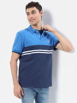 American Eagle - Men Blue Colorblock Pique Polo T-Shirt