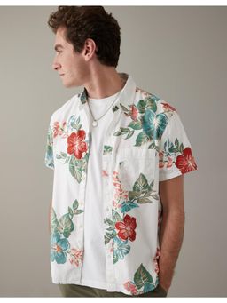 American Eagle - Men White Tropical Button-Up Resort Shirt